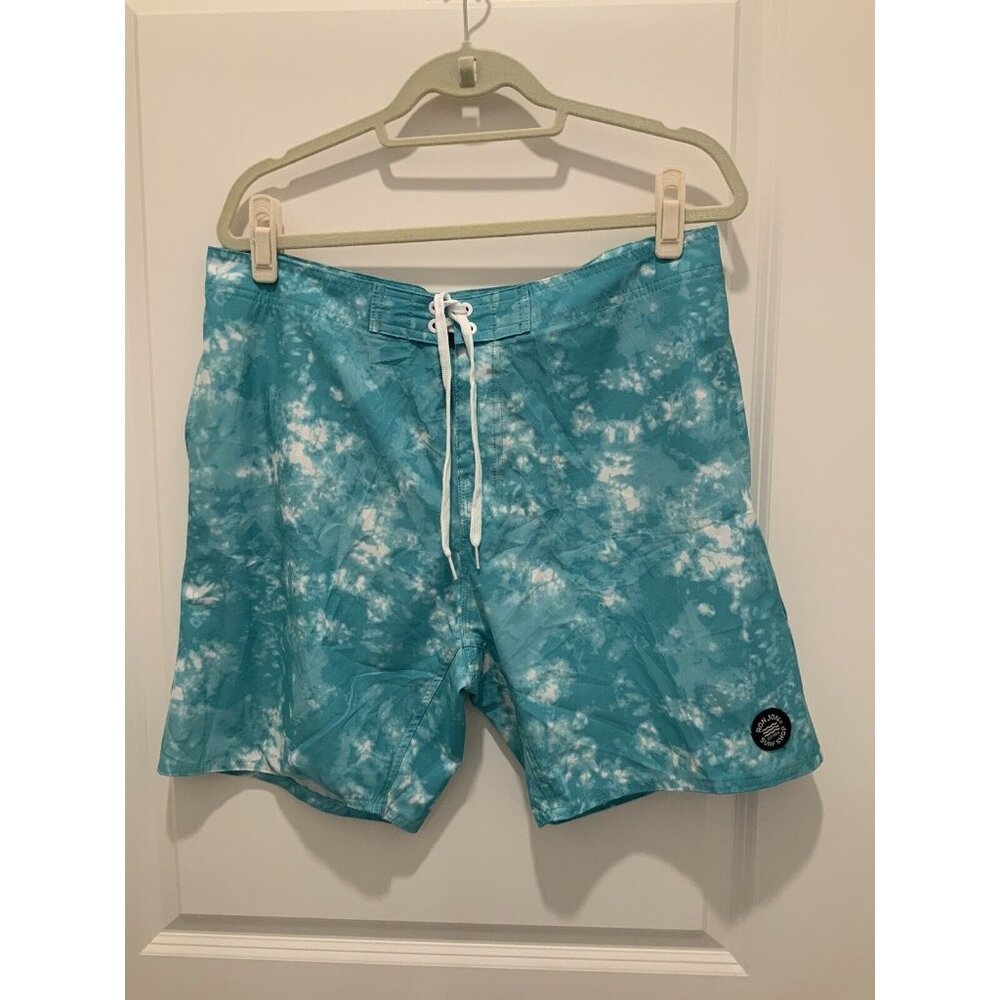 Ron Jon Surf Shop Shorts 34 Waist Mens Aqua Tie Closure Zip Back Pocket